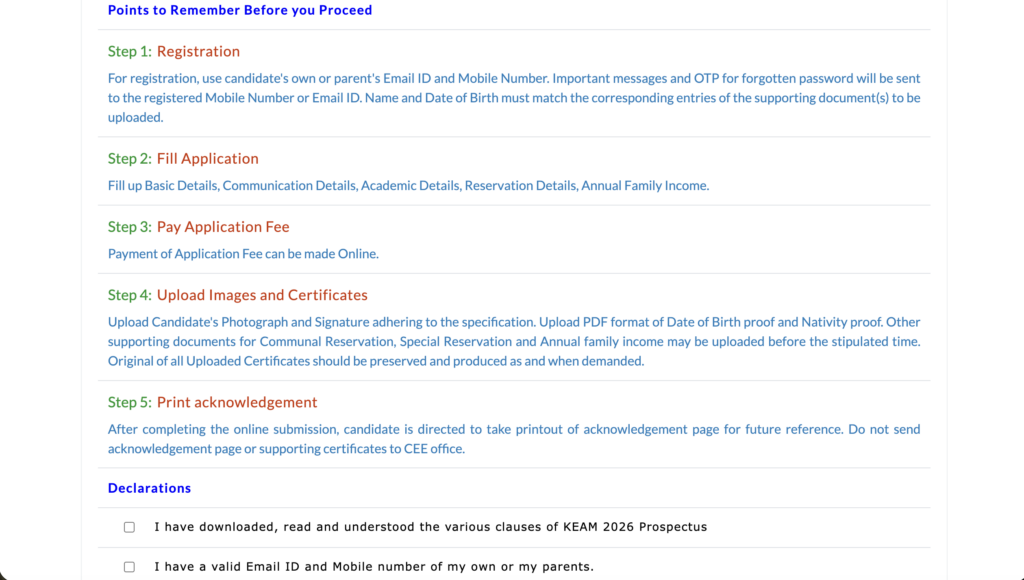KEAM Apply procedure Step 2