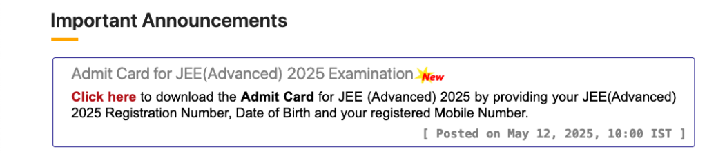 JEE Advanced Admit Card 2025 Link Out, Download Here