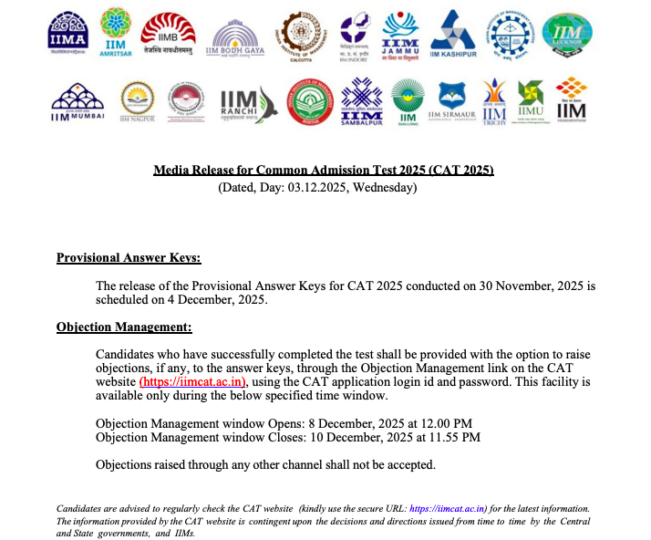CAT 2025 response sheet date pdf