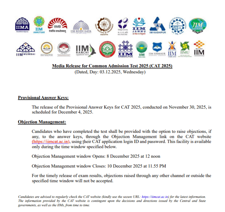 CAT 2025 Answer Key Objection Link Active Till 10 Dec, Check Details