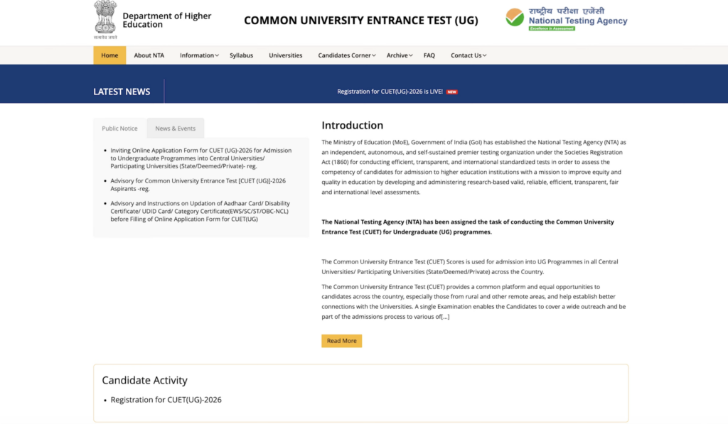 CUET 2026 How to fill Step 1
