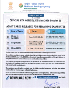 JEE Main 2026 Admit Card Notice 2